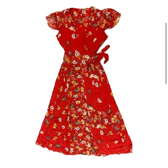 Free People Jess Floral Wrap Maxi Dress Flower Size M Boho Flowy Frill Red - Picture 4 of 11